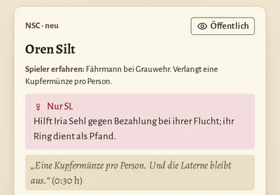 App-Ausschnitt „Vorschläge prüfen“: neuer Bibeleintrag Oren Silt, öffentlich, mit einem Zusatz nur für die SL.