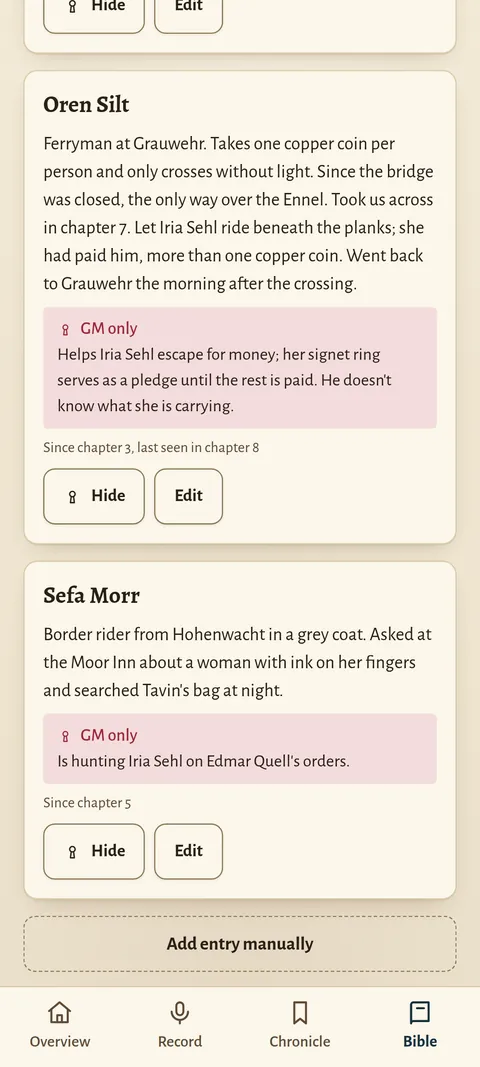 Taleward app: Campaign bible